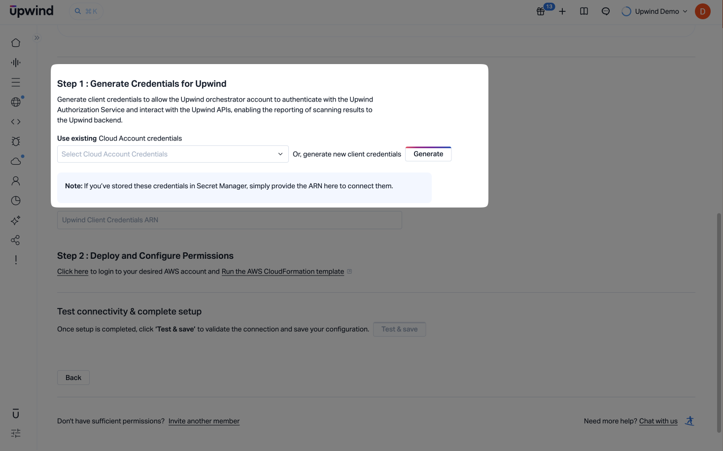 Generate client credentials for the AWS account (CloudFormation)