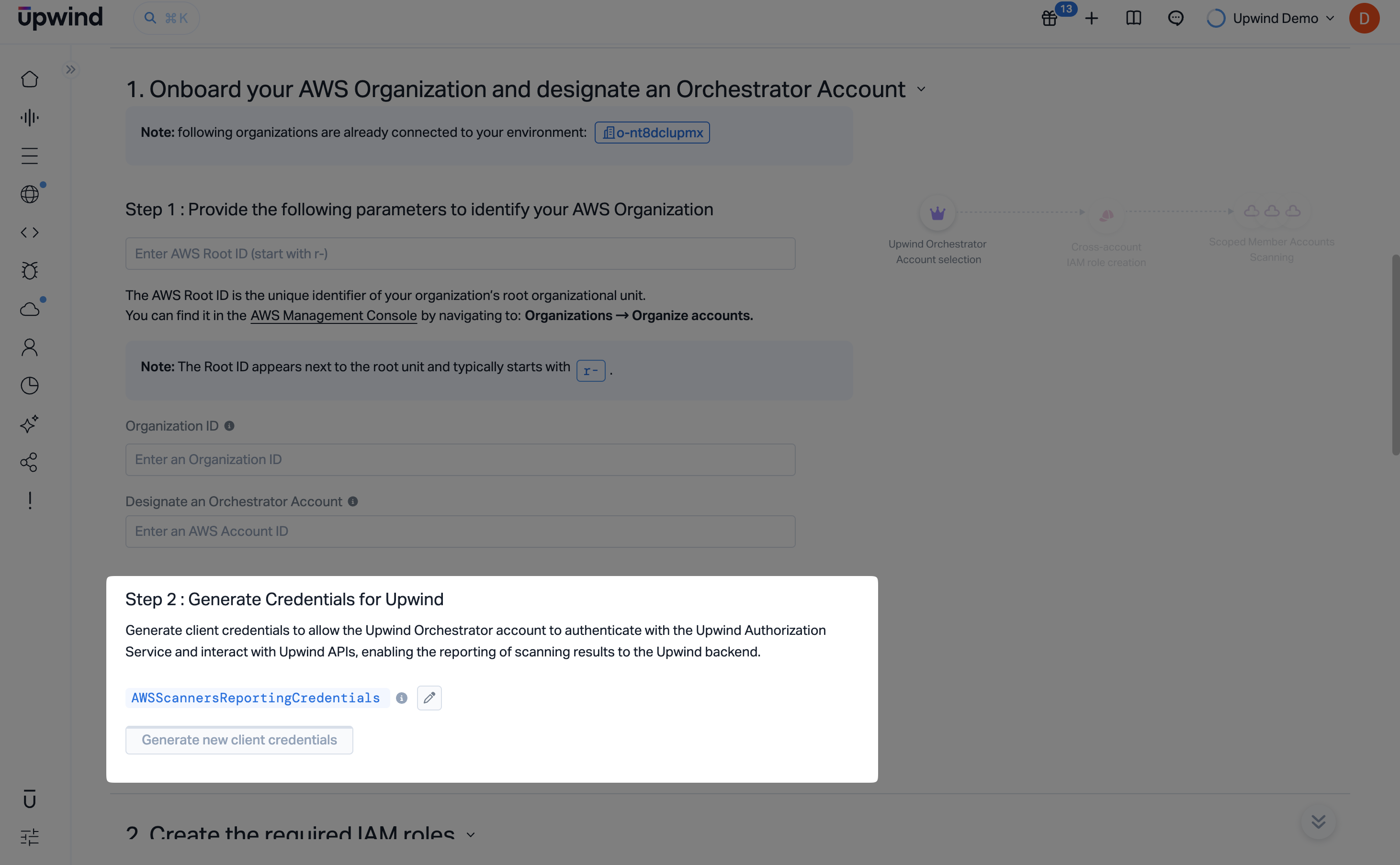Generate client credentials for the AWS Organization (CloudFormation)