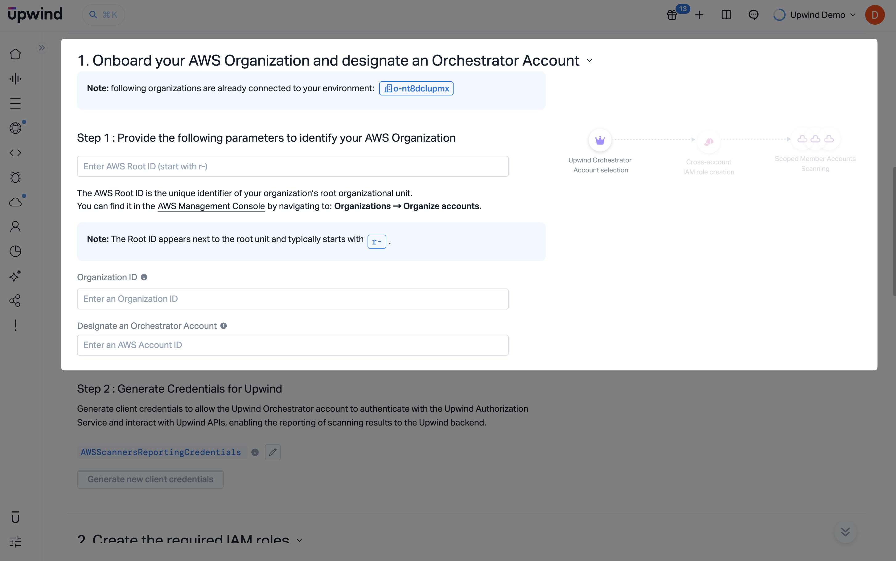 AWS Organization parameters and orchestrator account fields (CloudFormation)