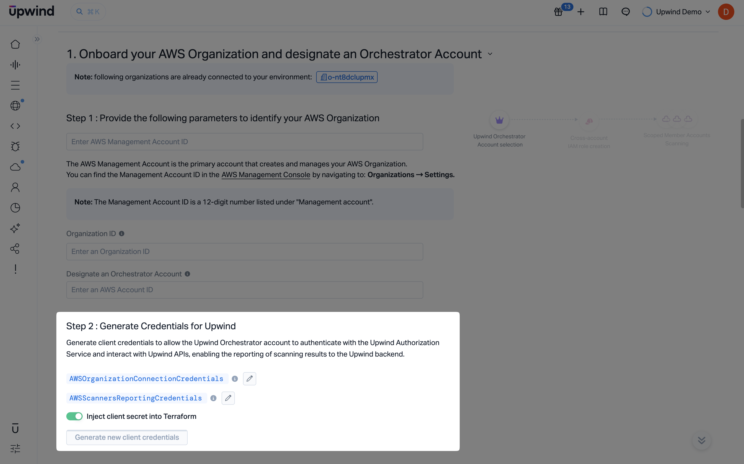 Generate client credentials for the AWS Organization (Terraform)