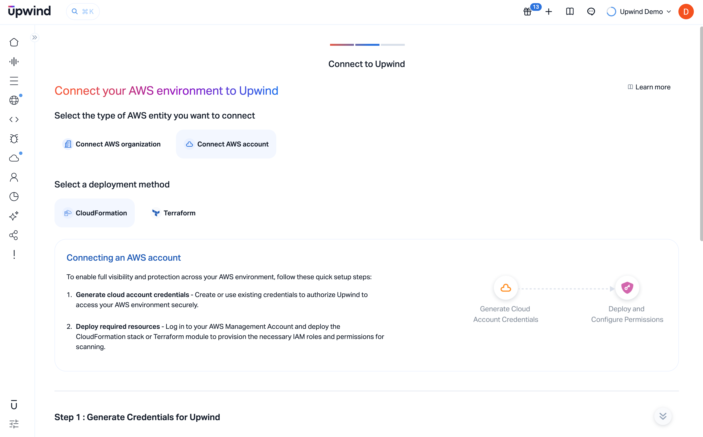 Connect AWS account with CloudFormation as the deployment method