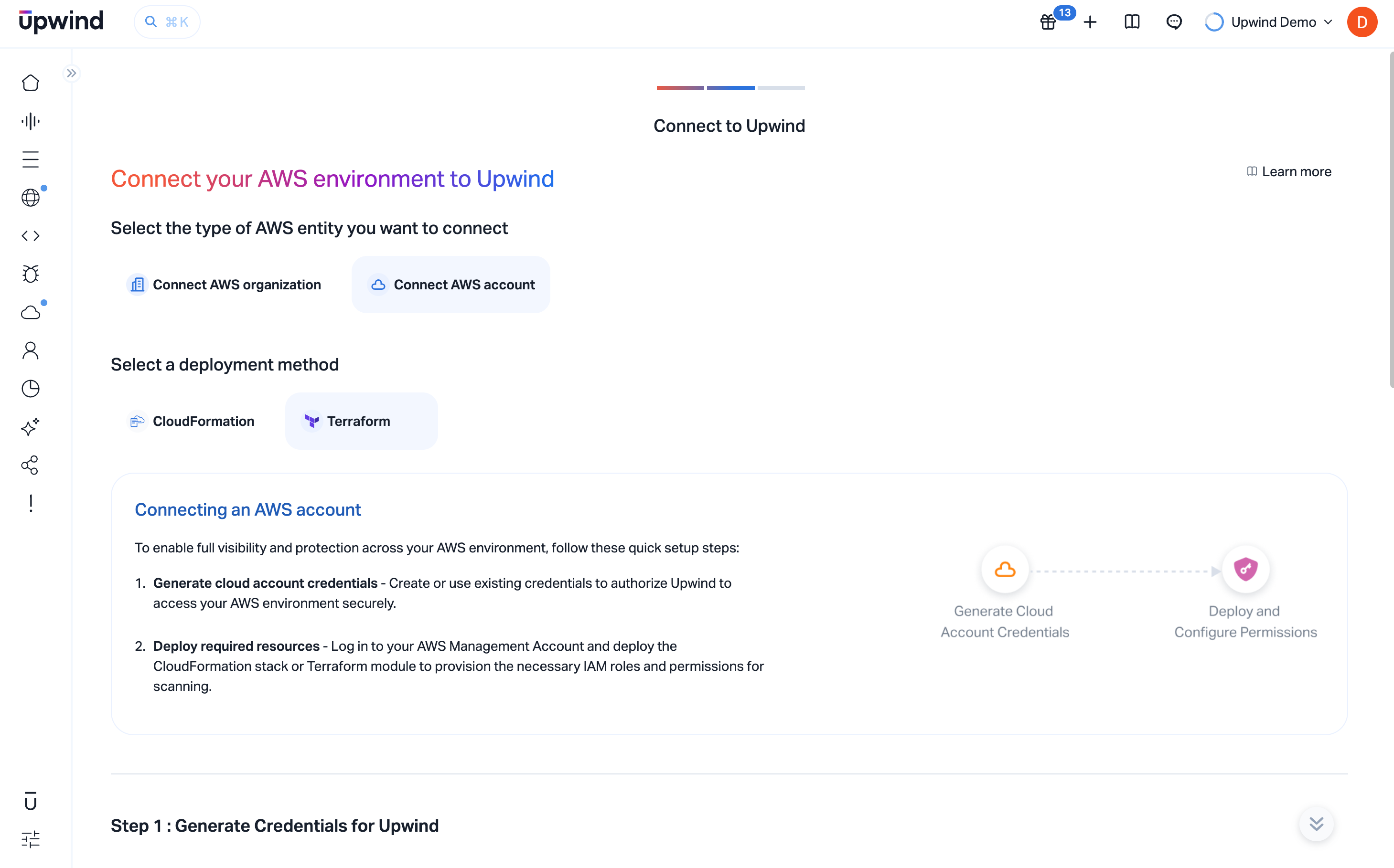 Connect AWS account with Terraform as the deployment method