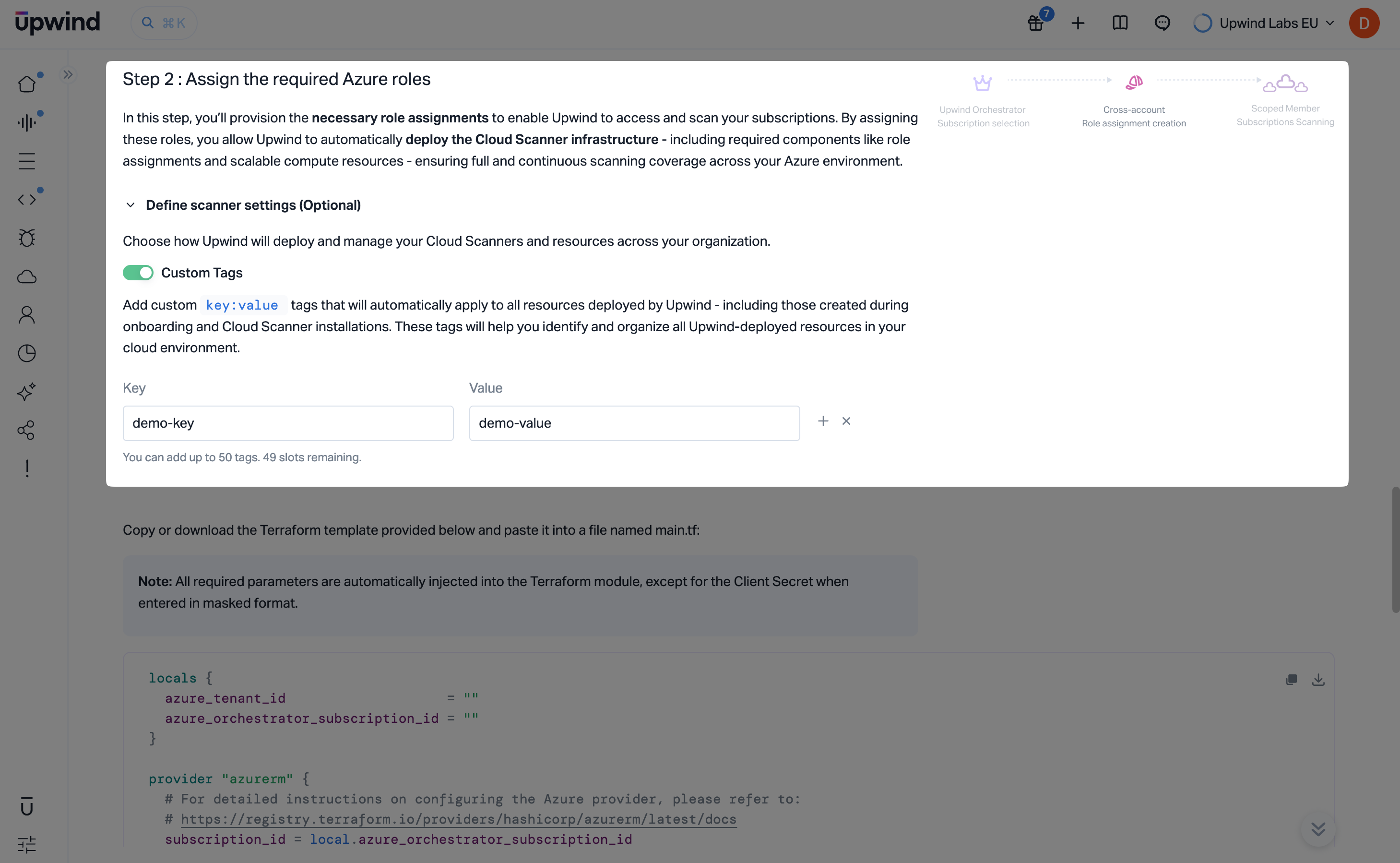 Assign Azure roles and optional scanner tag settings