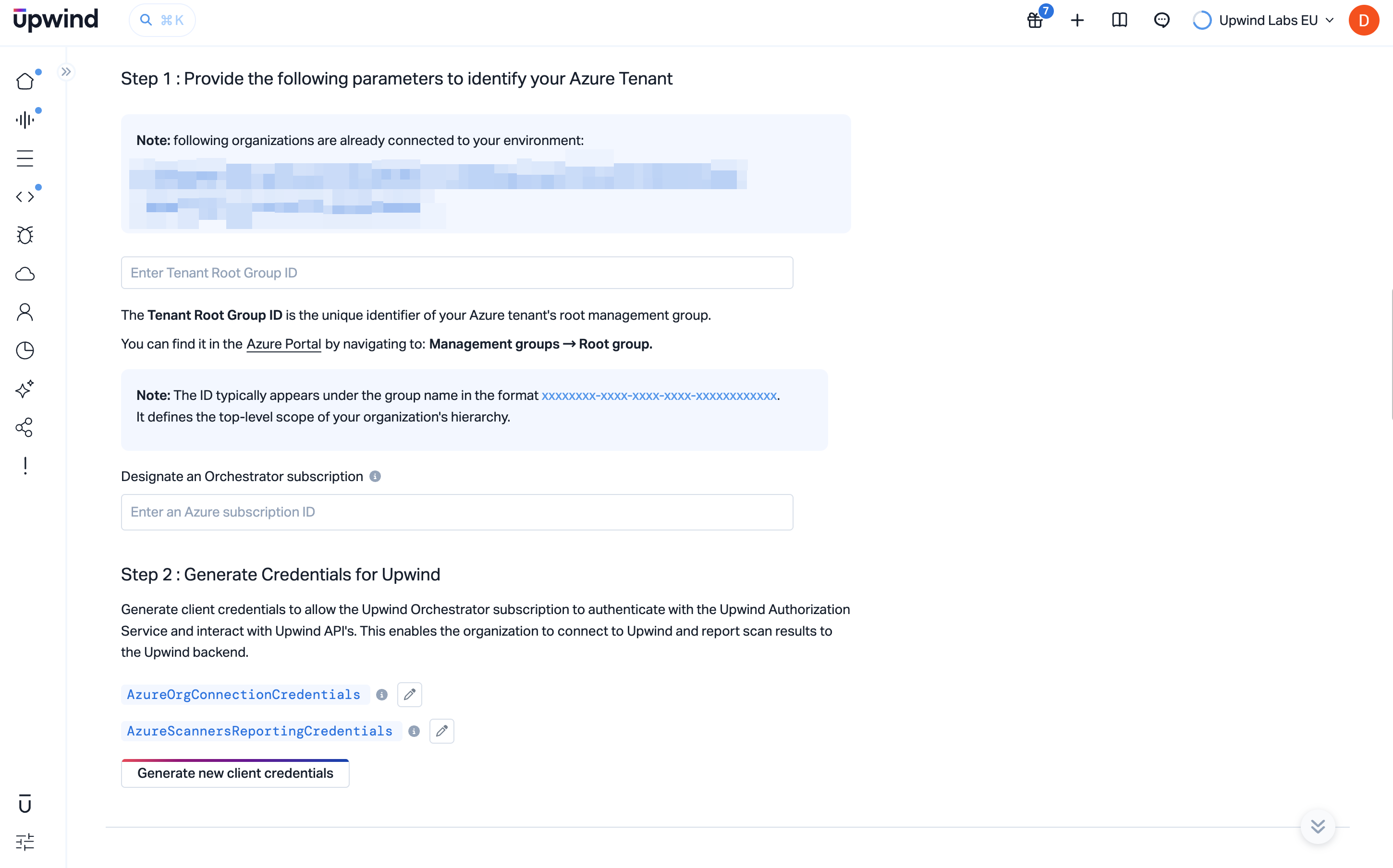 Tenant root group ID and orchestrator subscription fields