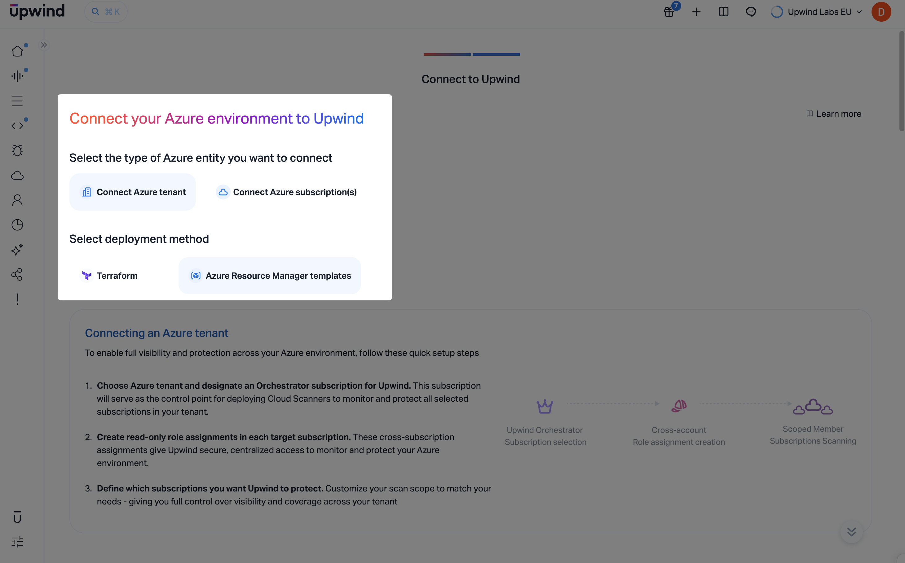 Connect Azure tenant and select Azure Resource Manager templates