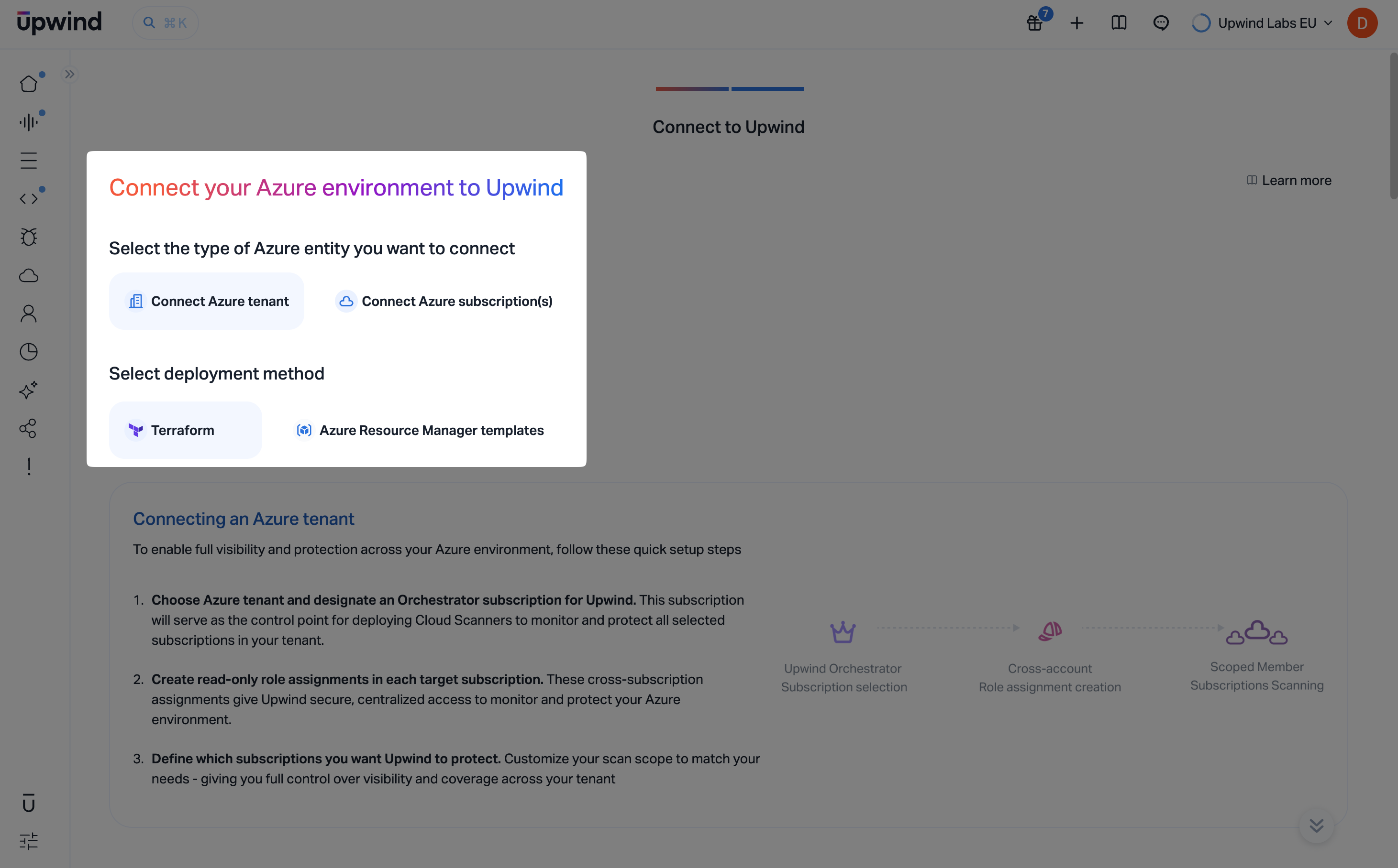 Connect Azure tenant and select Terraform as the deployment method