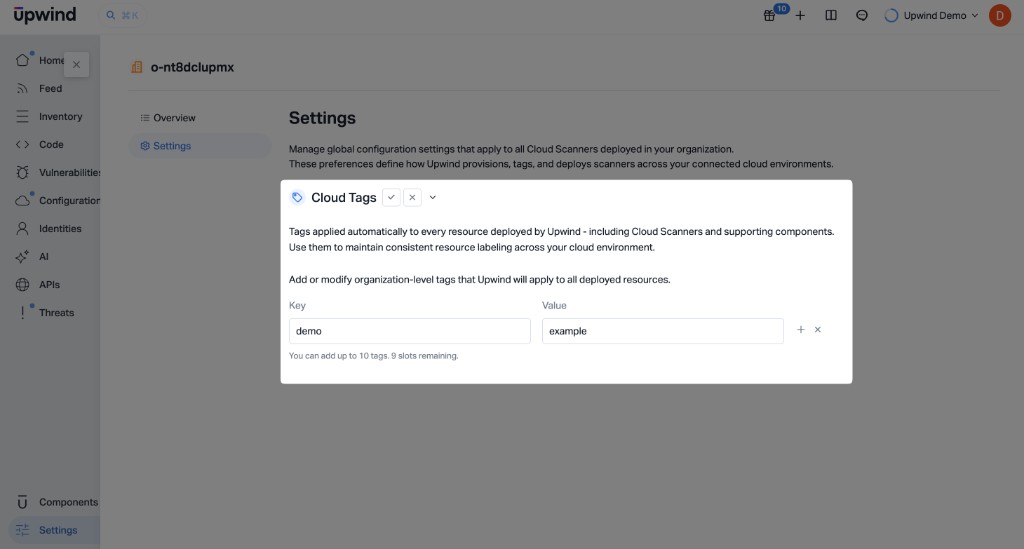 Cloud Tags editor in organization Settings