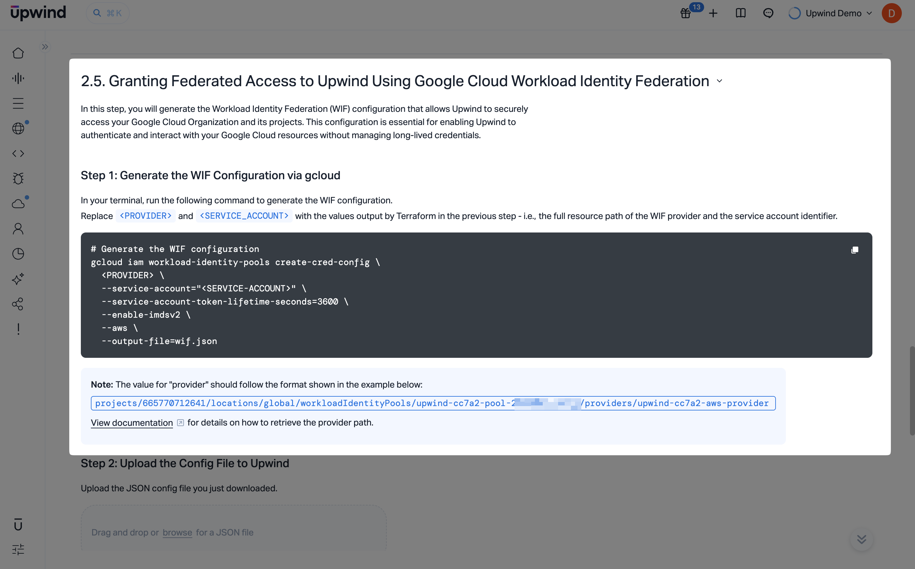Generate the WIF configuration for the Google Cloud Organization