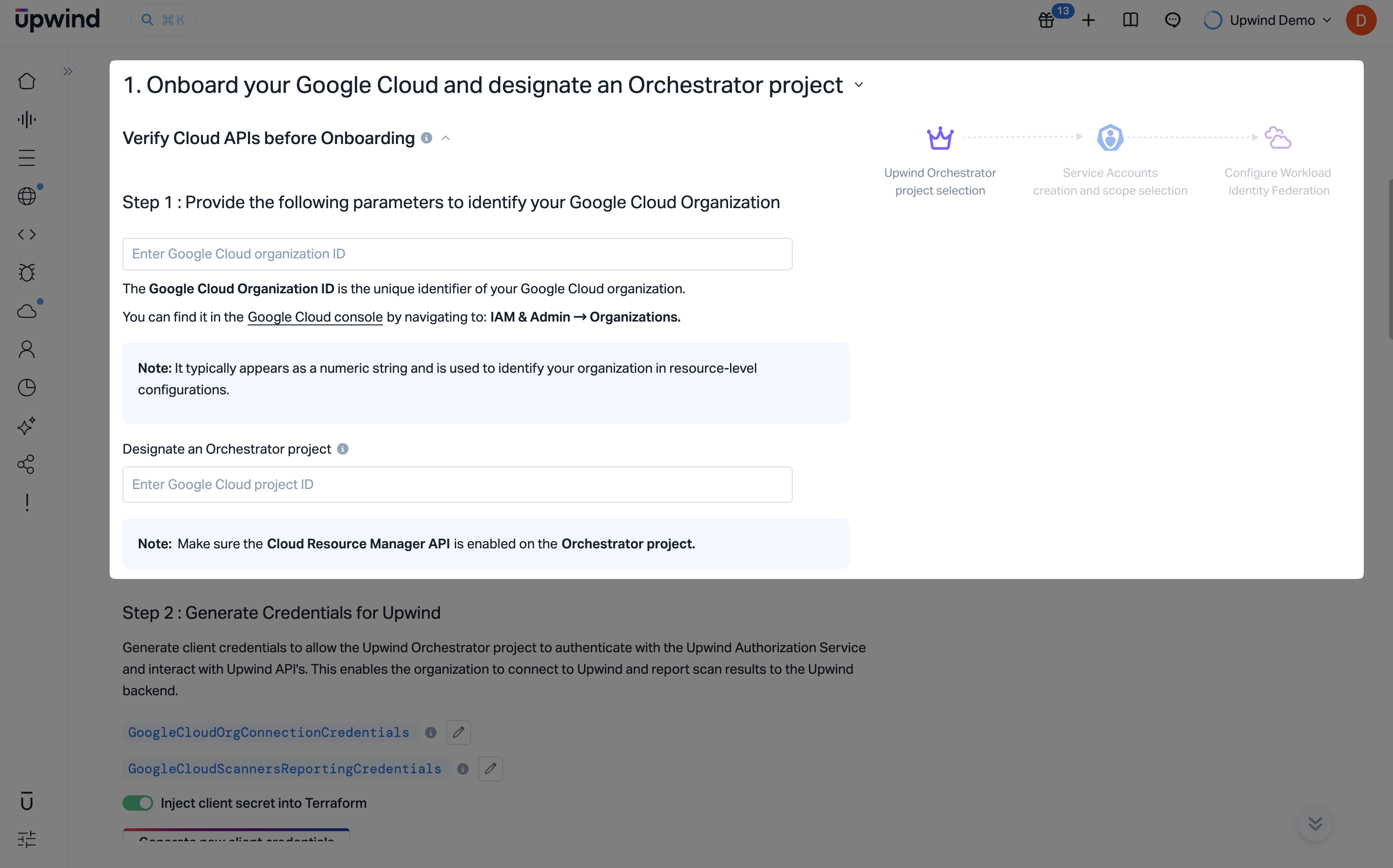Google Cloud Projects parameters and orchestrator project fields