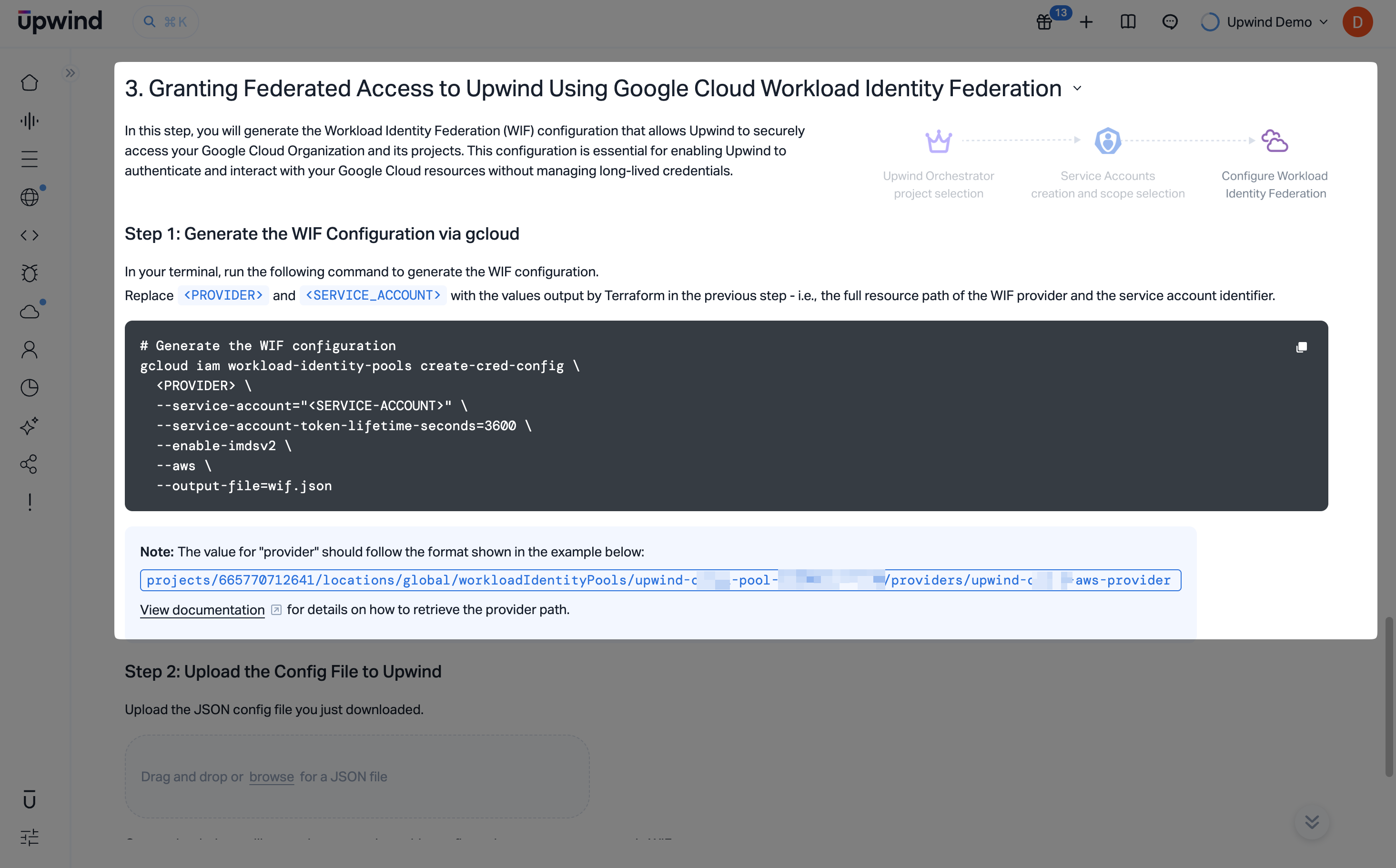 Generate the WIF configuration for the Google Cloud Projects